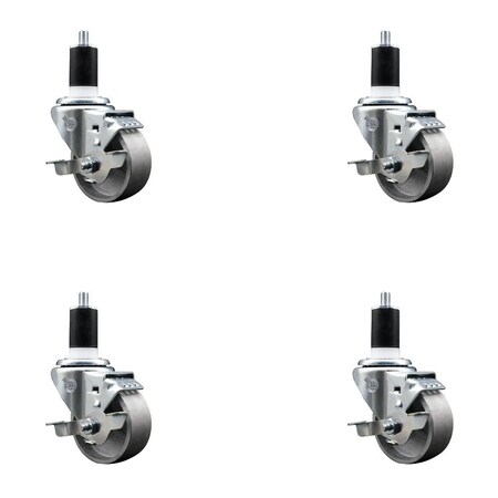Service Caster 3'' Semi Steel Swivel 1-1/2'' Expanding Stem Caster Set with Brake, 4PK SCC-EX20S314-SSS-TLB-112-4